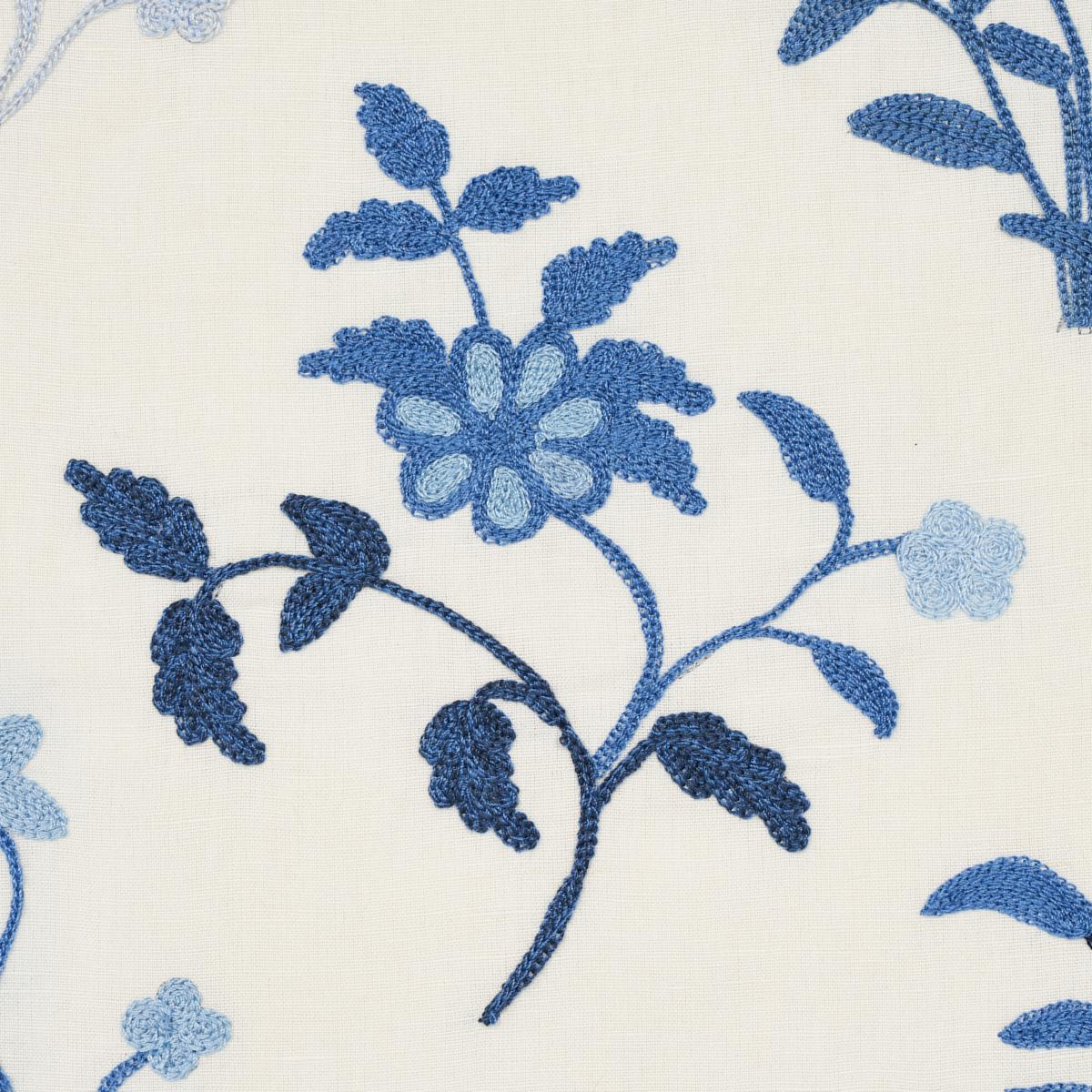 Schumacher Raleigh Crewel Embroidery Cornflower Fabric – DecoratorsBest