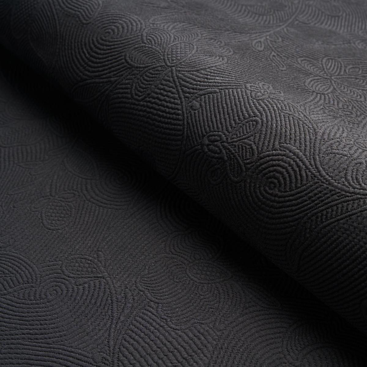 Schumacher Quilted Scroll Matelass Pitch Black Fabric