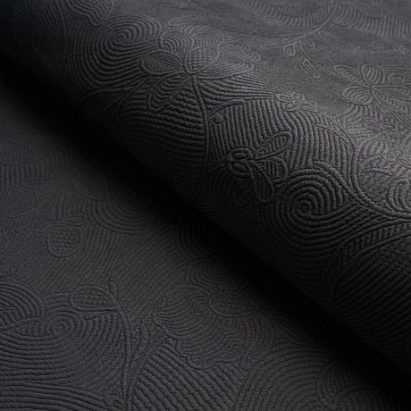 Schumacher Quilted Scroll Matelass Pitch Black Fabric