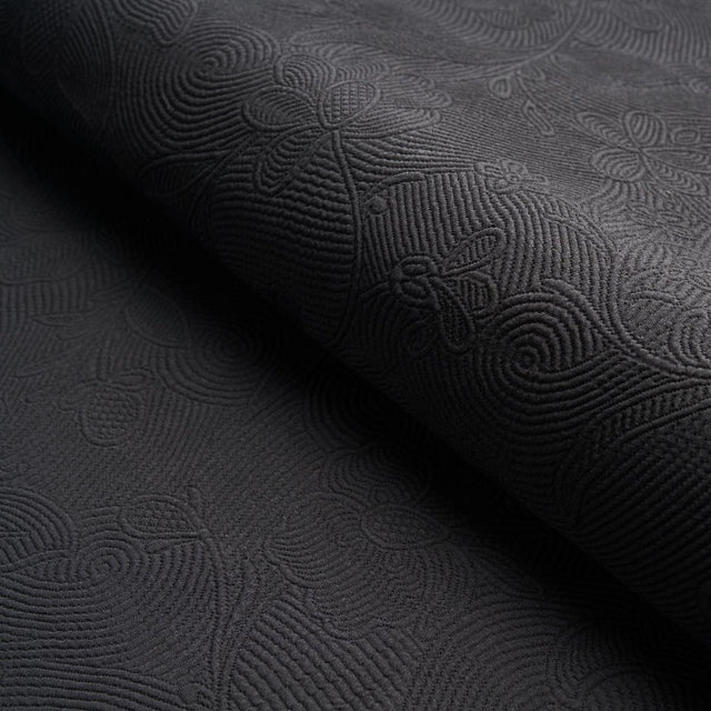 Schumacher Quilted Scroll Matelass Pitch Black Fabric