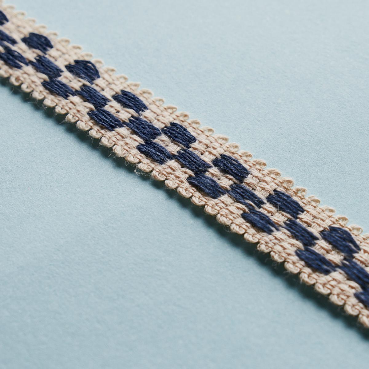 Schumacher Crawford Check Tape Narrow Indigo Trim