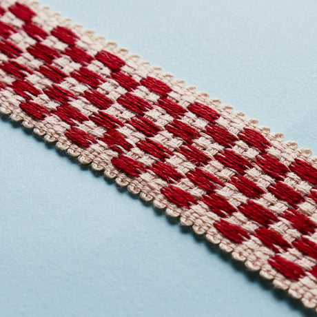 Schumacher Crawford Check Tape Medium Cornwallis Red Trim
