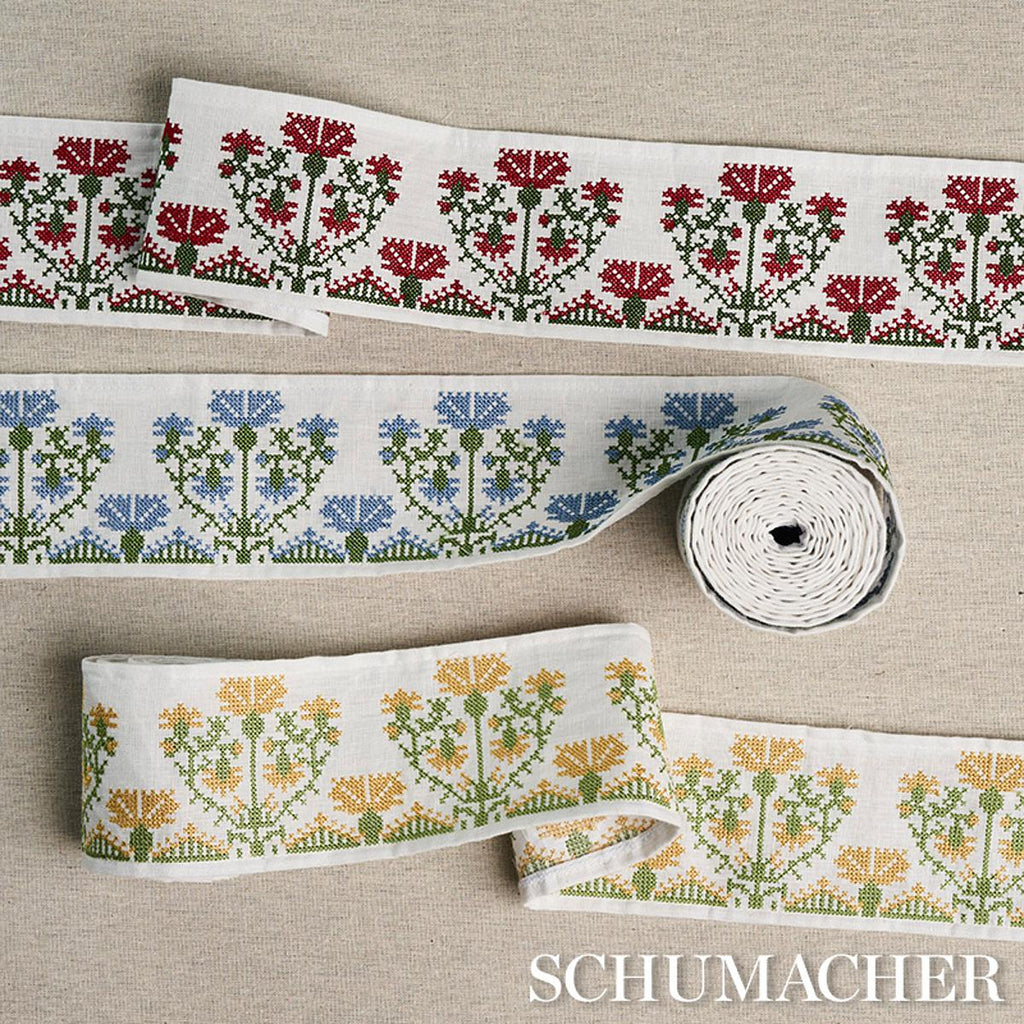 Schumacher Custis Embroidered Tape Claret Trim