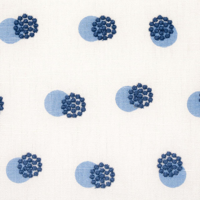 Schumacher Taylor Embroidery Blue On Ivory Fabric