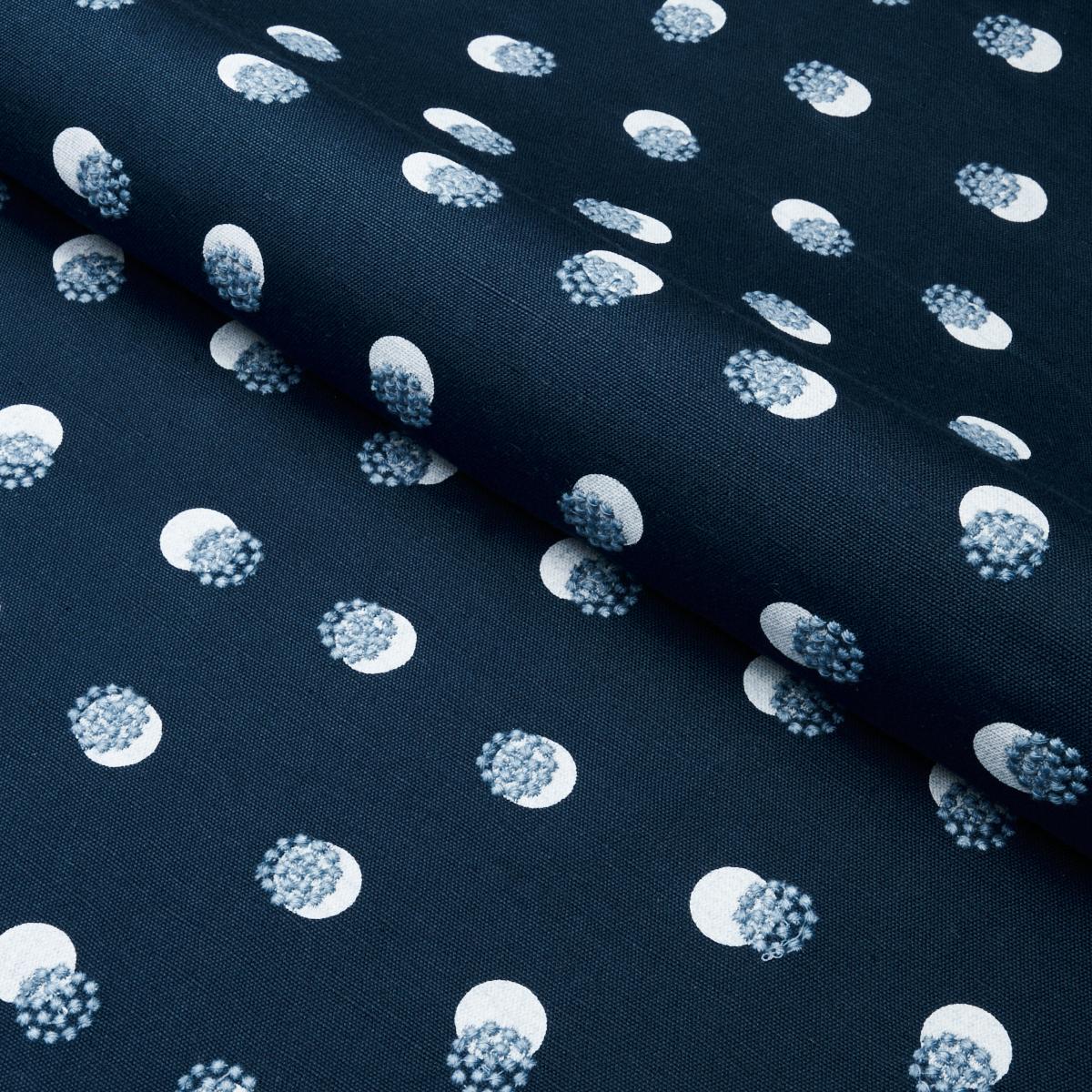 Schumacher Taylor Embroidery Sky On Navy Fabric