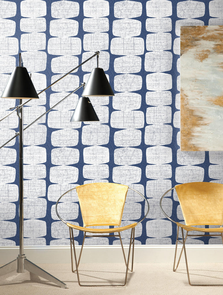 RoomMates Mid-Century Beads Peel & Stick blue/navy/white/grey Wallpaper