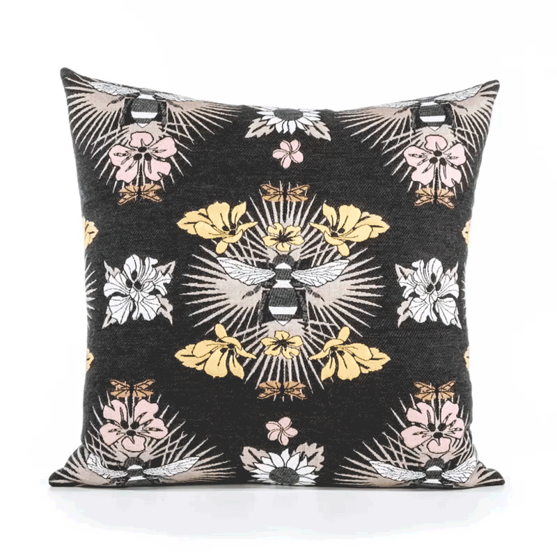 Elaine Smith Honey Bee Black 22"x22" Decorative Pillow