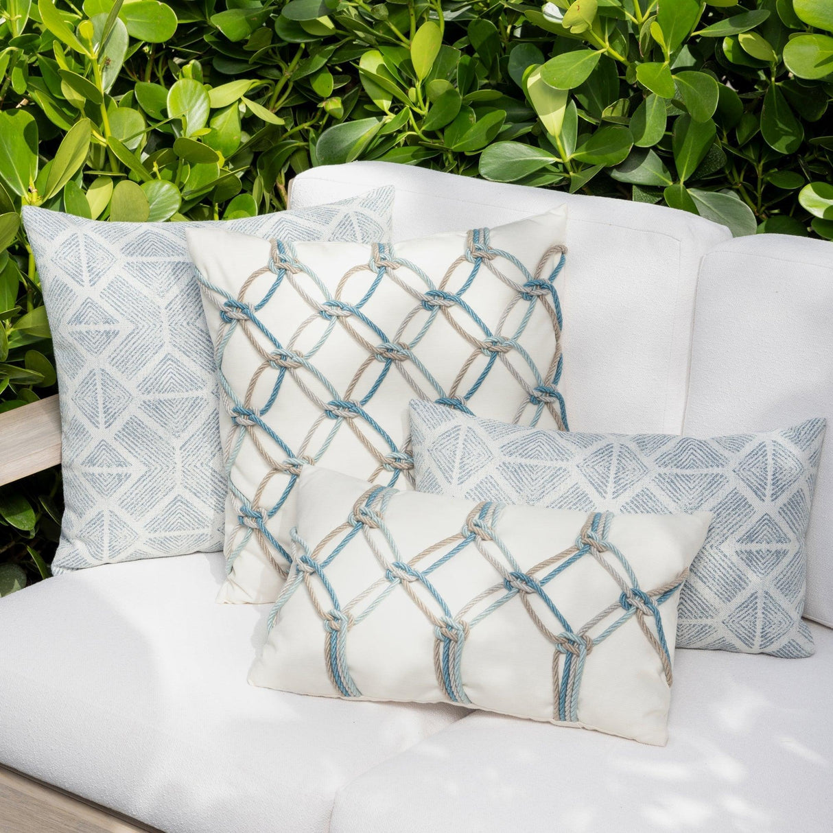 Elaine Smith Aqua Rope Ivory 20"x20" Decorative Pillow