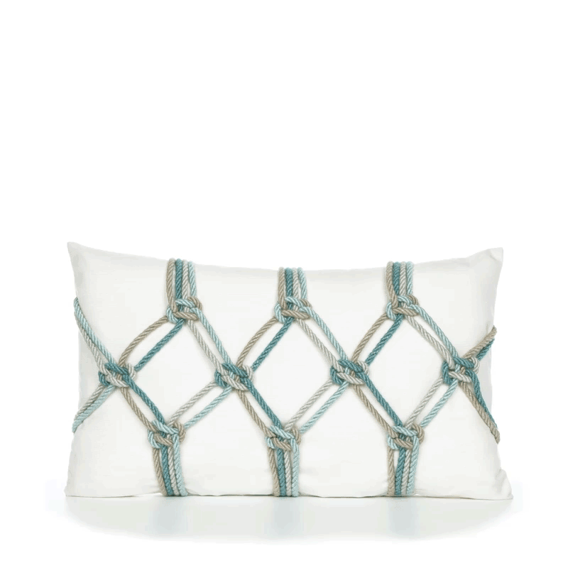 Elaine Smith Aqua Rope Ivory 12"x20" Decorative Pillow