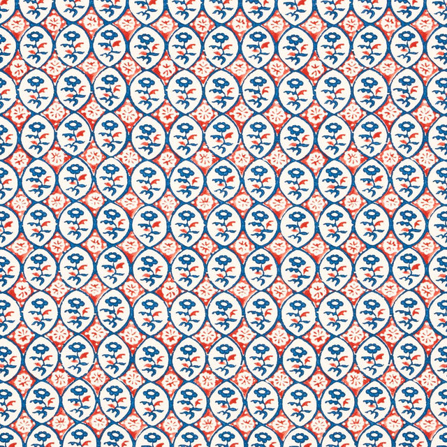 Schumacher Josiane Floral Rouge & Navy Fabric