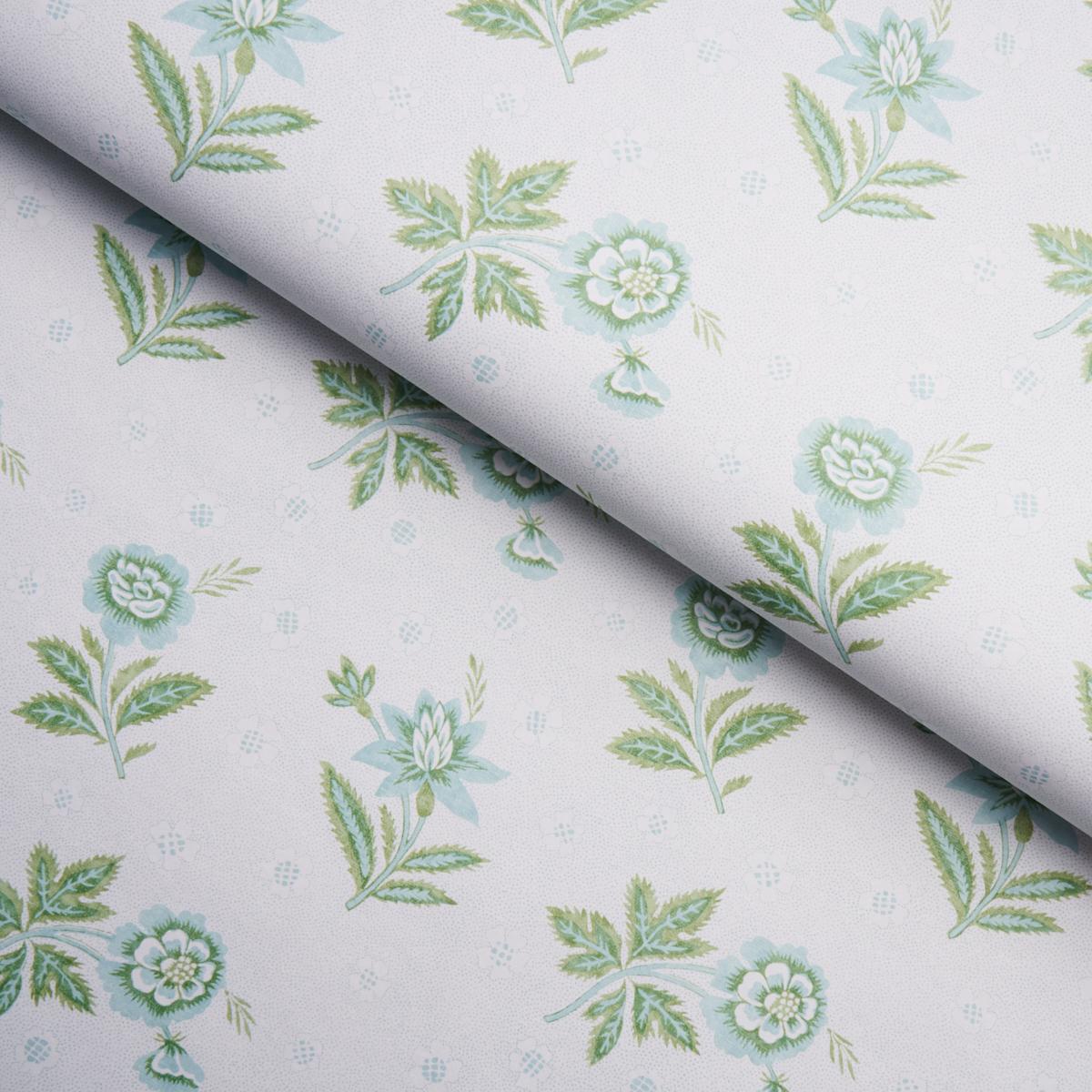 Schumacher Colline Leaf & Aqua Wallpaper