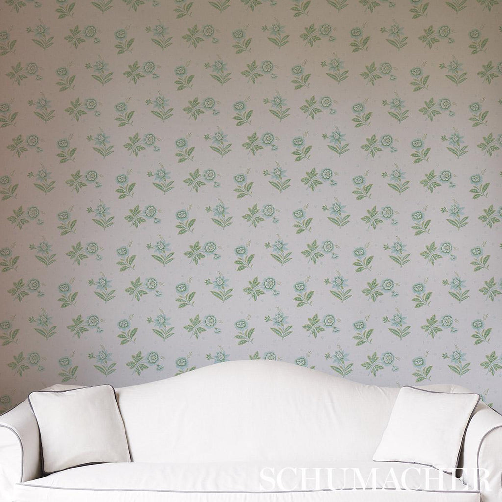 Schumacher Colline Leaf & Aqua Wallpaper