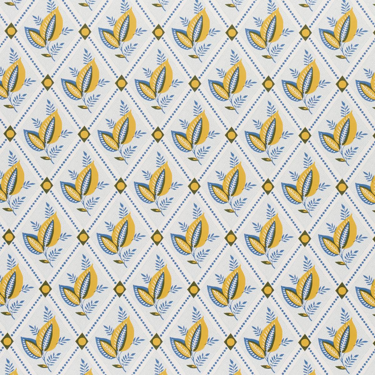 Schumacher Basile Trellis Yellow & Blue Wallpaper