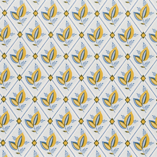 Schumacher Basile Trellis Yellow & Blue Wallpaper
