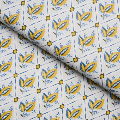 Schumacher Basile Trellis Yellow & Blue Wallpaper
