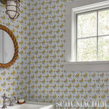Schumacher Basile Trellis Yellow & Blue Wallpaper