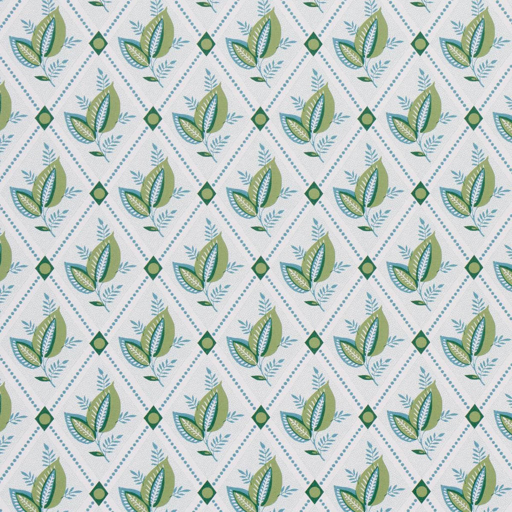 Schumacher Basile Trellis Leaf & Aqua Wallpaper