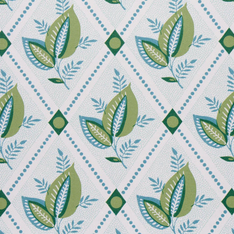 Schumacher Basile Trellis Leaf & Aqua Wallpaper