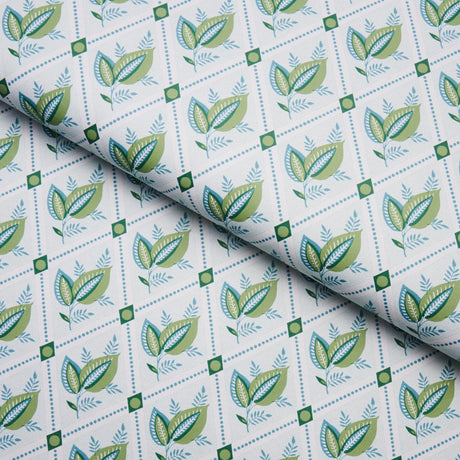Schumacher Basile Trellis Leaf & Aqua Wallpaper