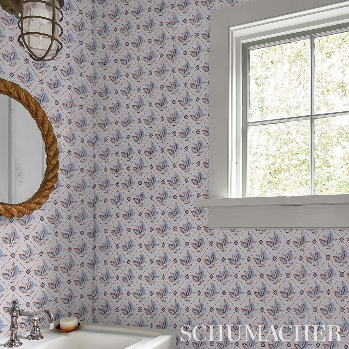 Schumacher Basile Trellis Delft & Sepia Wallpaper – DecoratorsBest