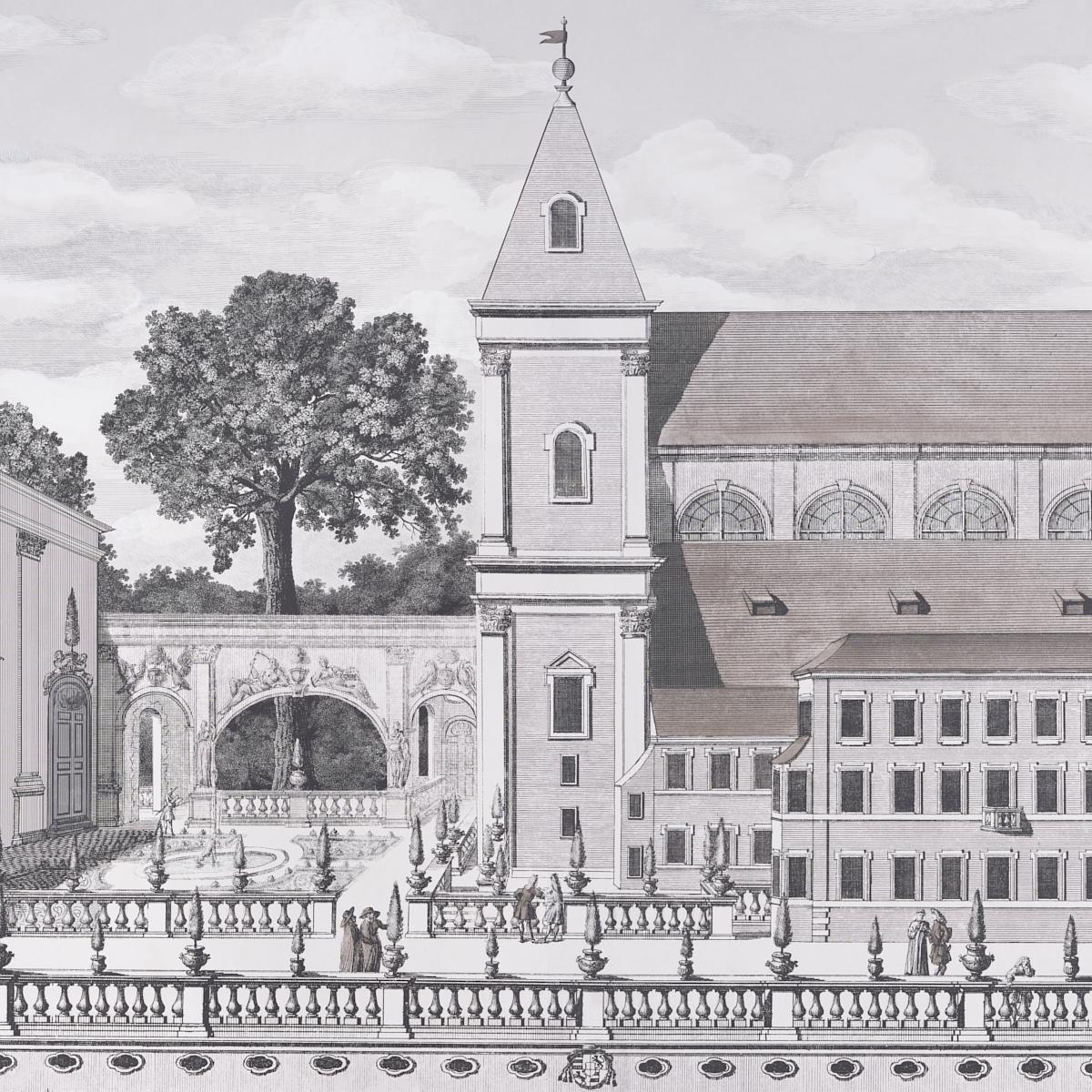 Schumacher Piazza Firenze Panel Set Grisaille Wallpaper