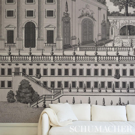 Schumacher Piazza Firenze Panel Set Grisaille Wallpaper