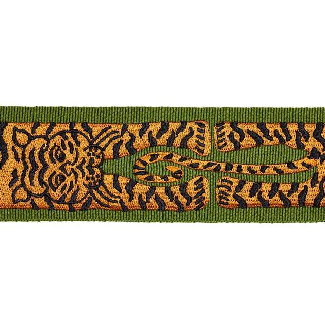 Schumacher Green Le Tigre Embroidered Trim