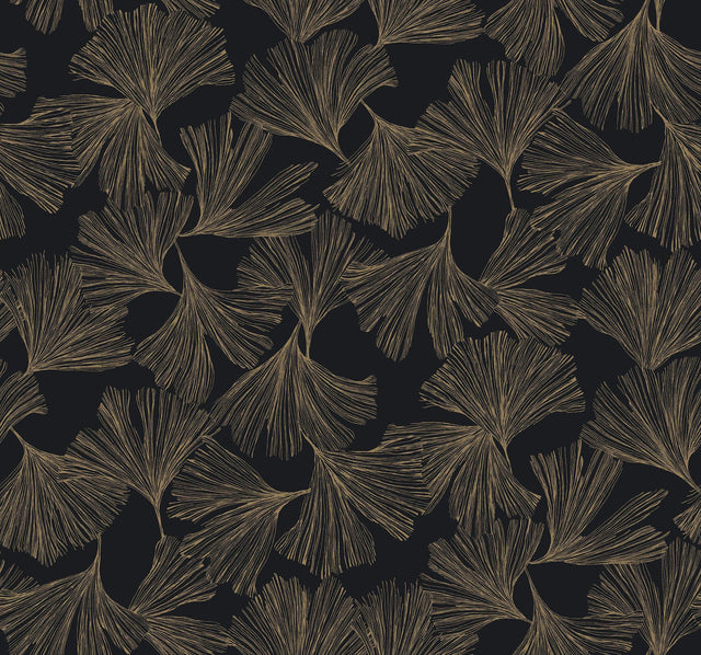 Antonina Vella Ginkgo Toss Black Wallpaper