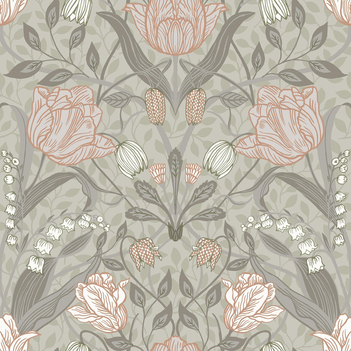 A-Street Prints Filippa Grey Tulip Beige Pink Wallpaper