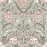 A-Street Prints Filippa Grey Tulip Beige Pink Wallpaper