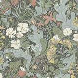 A-Street Prints Elise Green Nouveau Gardens Dark Green Blue Wallpaper
