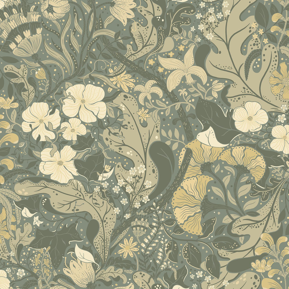 A-Street Prints Elise Sea Green Nouveau Gardens Green Apricot Wallpaper