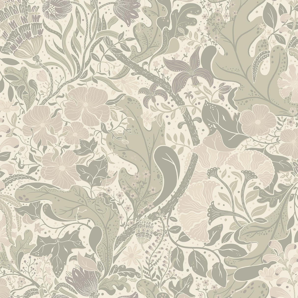 A-Street Prints Elise Light Grey Nouveau Gardens Cream Pink Green Wallpaper