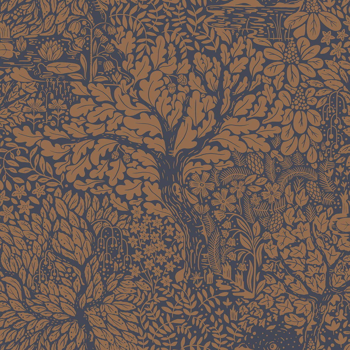 A-Street Prints Olle Orange Forest Sanctuary Navy Coral Wallpaper