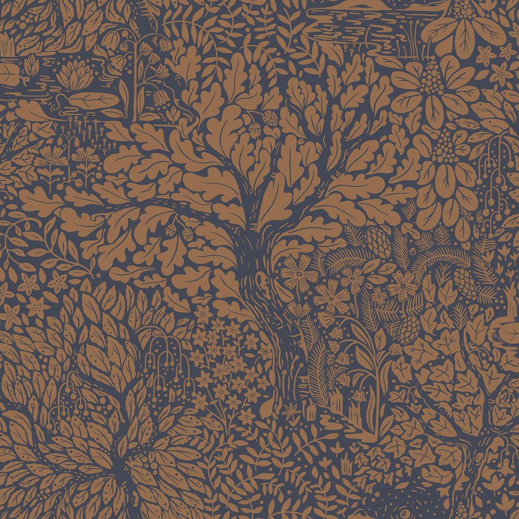 A-Street Prints Olle Orange Forest Sanctuary Navy Coral Wallpaper