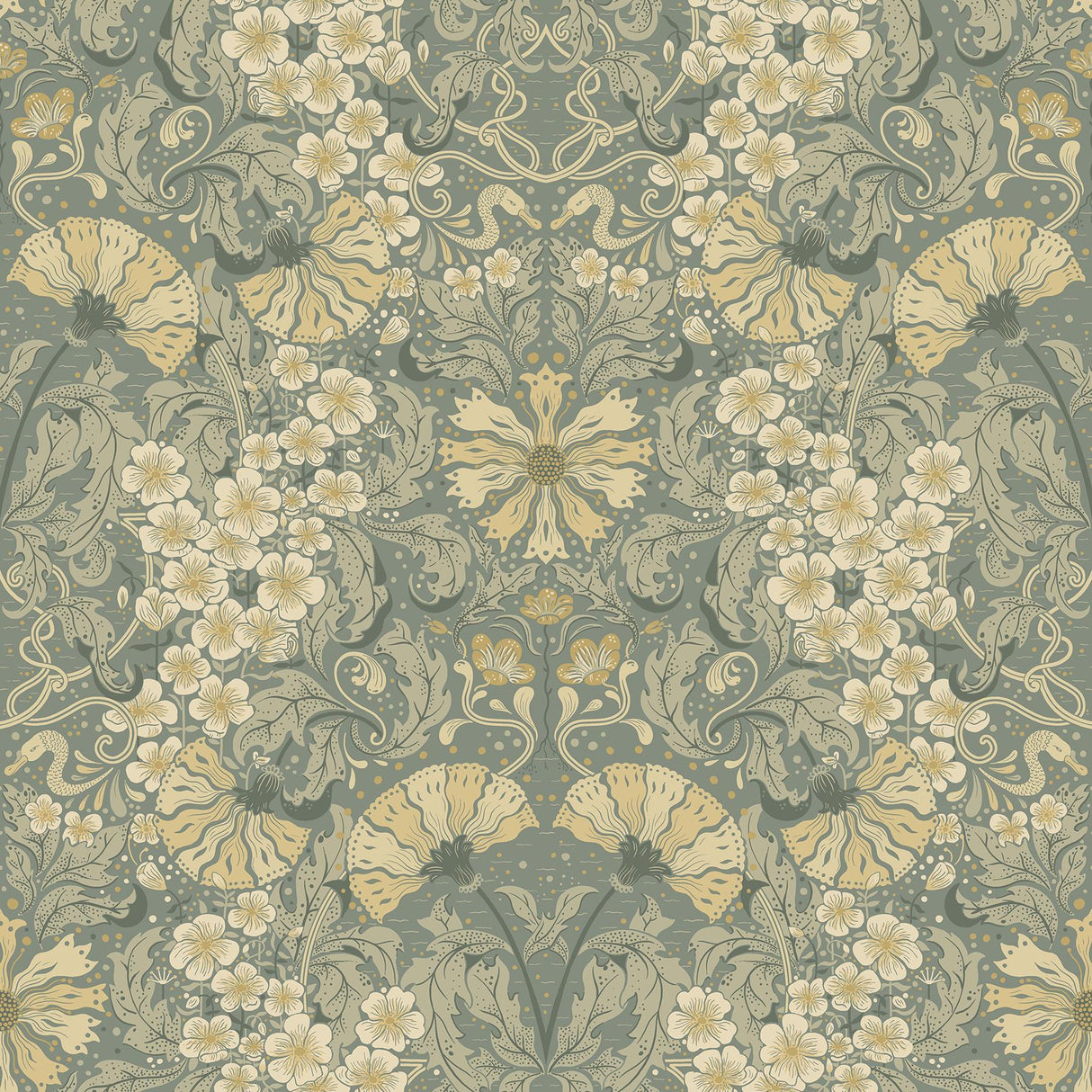 A-Street Prints Ojvind Sea Green Floral Ogee Wallpaper