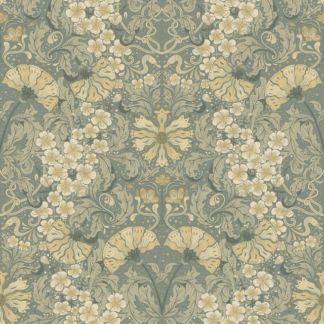 A-Street Prints Ojvind Sea Green Floral Ogee Wallpaper