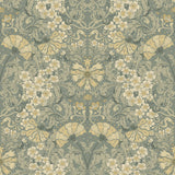 A-Street Prints Ojvind Sea Green Floral Ogee Green Apricot Wallpaper