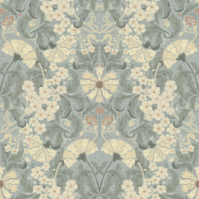 A-Street Prints Ojvind Light Blue Floral Ogee Wallpaper