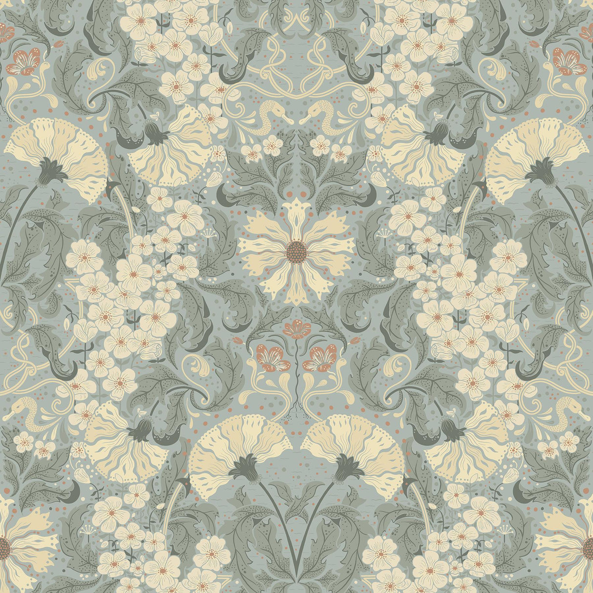 A-Street Prints Ojvind Light Blue Floral Ogee Blue Cream Wallpaper