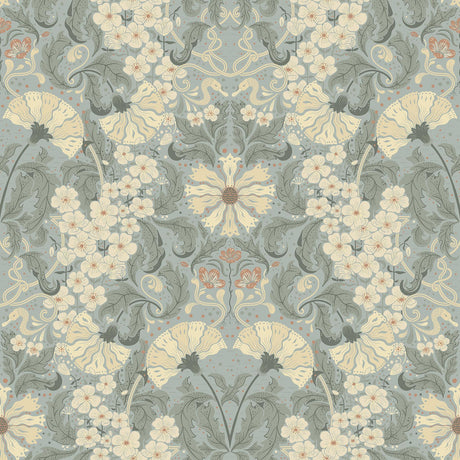 A-Street Prints Ojvind Light Blue Floral Ogee Blue Cream Wallpaper