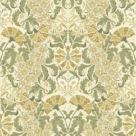 A-Street Prints Ojvind Gold Floral Ogee Cream Butter Green Wallpaper