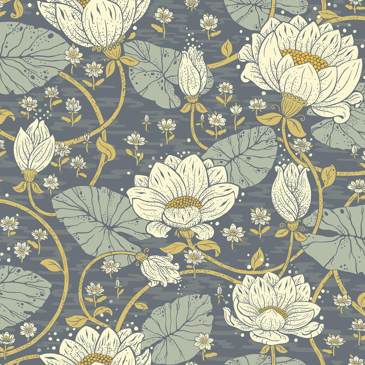 A-Street Prints Eva Blue Lotus Dreams Indigo Maize Wallpaper