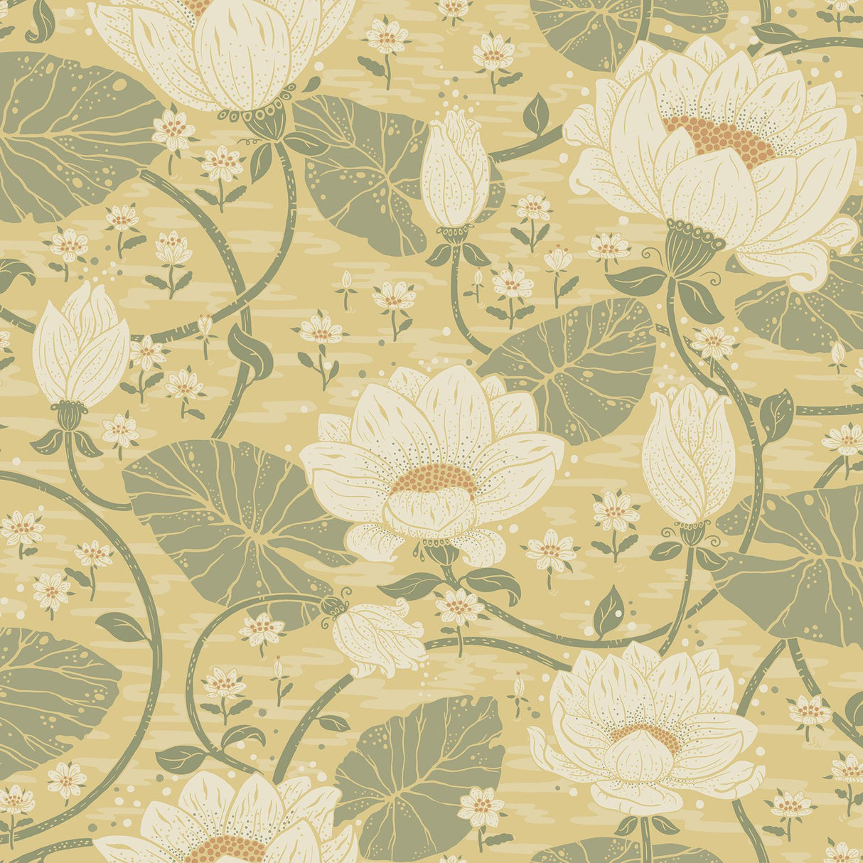 A-Street Prints Eva Light Yellow Lotus Dreams Maize Green Orange Wallpaper