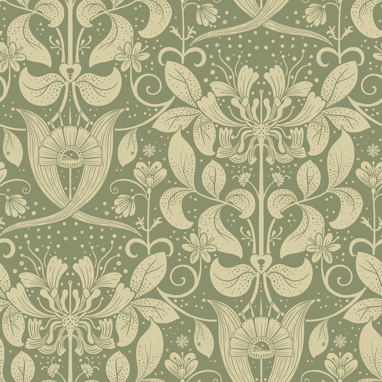 A-Street Prints Berit Green Floral Crest Wallpaper