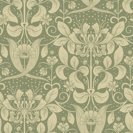 A-Street Prints Berit Green Floral Crest Wallpaper