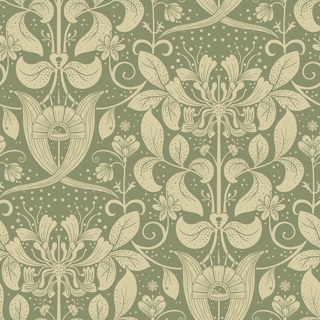 A-Street Prints Berit Green Floral Crest Wallpaper