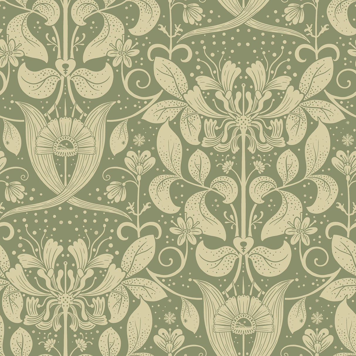 A-Street Prints Berit Green Floral Crest Green Butter Wallpaper