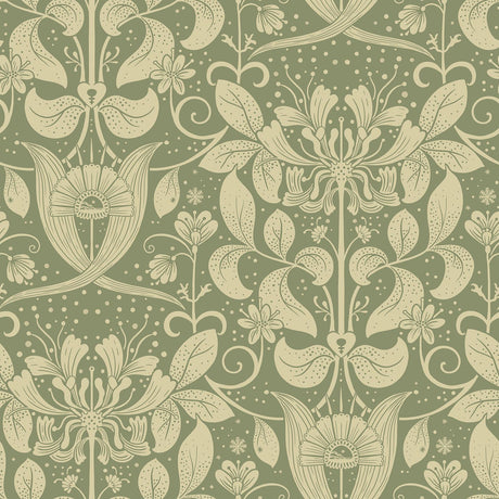 A-Street Prints Berit Green Floral Crest Green Butter Wallpaper