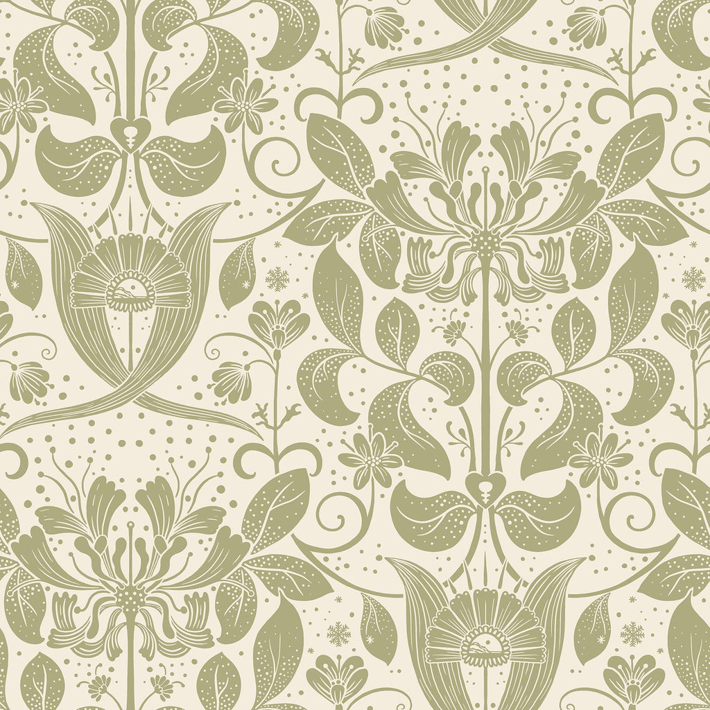 A-Street Prints Berit Olive Floral Crest Wallpaper